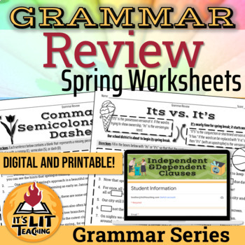 Preview of High School Grammar Review Worksheets: Spring-themed