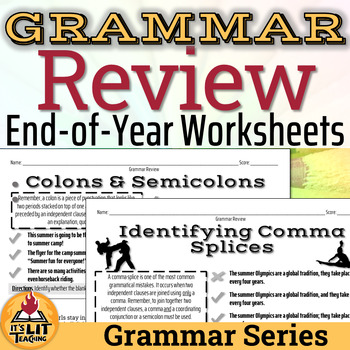 Preview of High School Grammar Review Worksheets: Summer-themed For The End of The Year