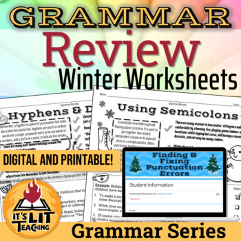 Preview of High School Grammar Review Worksheets: Winter-themed For The Holidays
