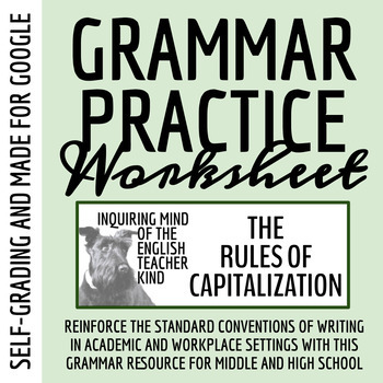 Preview of High School Grammar Worksheet on Capitalization Errors for Google (Self-Grading)