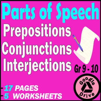 Preview of High School Grammar Worksheets: Prepositions. Conjunctions. Interjections. G.Doc