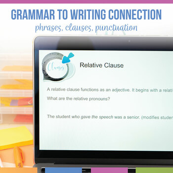 Preview of High School Grammar to Writing Connection Phrases, Clauses, Punctuation