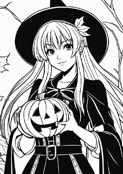 Preview of High School Halloween Anime Witch Coloring Pages