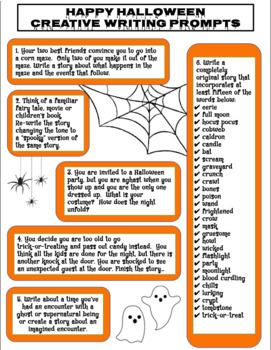 Preview of High School Halloween Creative Writing Prompts: Editable, Digital or Printable