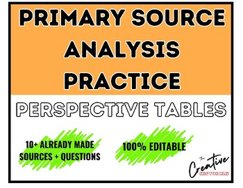 Preview of High School History: Historical Skills and Analysis Practice: Perspective Tables