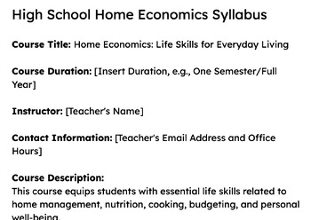 Preview of High School Home Economics Syllabus (Google Docs)