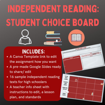 Preview of High School Independent Reading: Student Choice Board 