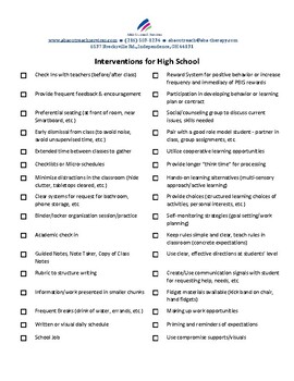 High School Interventions List by ABA Outreach Services | TPT