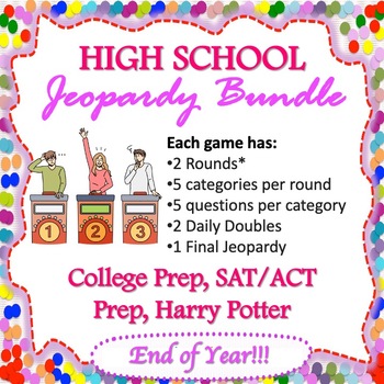 Preview of High School Jeopardy Bundle! College Prep, SAT/ACT Prep, Harry Potter Trivia!!!