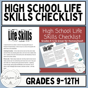 Preview of FREE High School Life Skills Checklist for 9-12th grades and homeschool