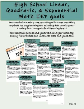 Preview of High School Linear, Quadratic, & Exponential Math IEP goals