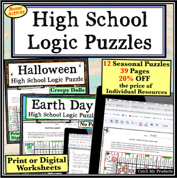 Preview of High School Logic Puzzles or Challenge Brain Teaser Activities for Year