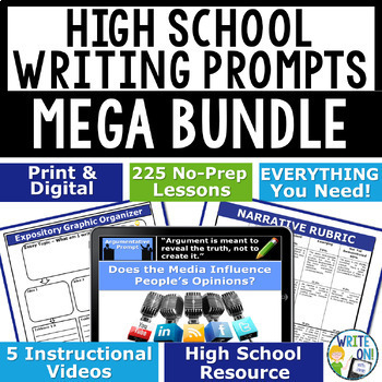 Preview of Writing Prompts Essay Lessons w/ Graphic Organizers - High School Mega Bundle