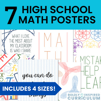 Preview of High School Math Classroom Decor | 7 Multi-Color Math Posters