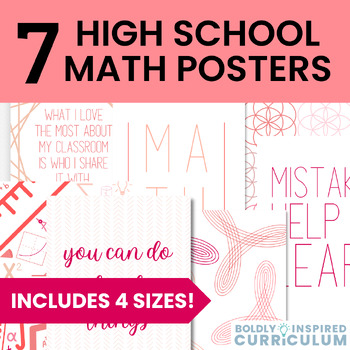 Preview of High School Math Classroom Decor | 7 Pink & Red Minimalist Math Posters
