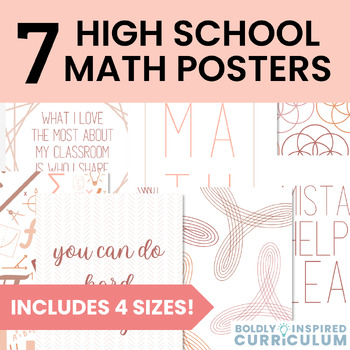 Preview of High School Math Classroom Decor | 7 Pink & Red Minimalist Math Posters