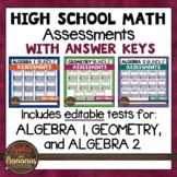 High School Math - Editable Assessments BUNDLE