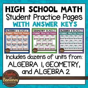 Preview of High School Math Student Practice Pages Bundle