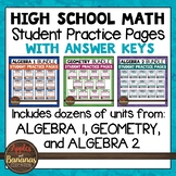 High School Math Student Practice Pages Bundle