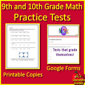 Preview of 9th and 10th Grade NWEA Map Math Practice Tests - Printable and Google Forms