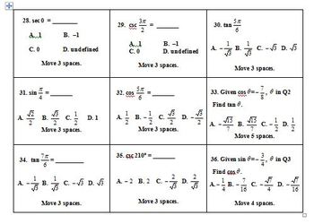 High School Math -Trigonometry Board Game - Unit Circle - Pythagorean
