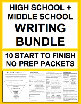 Preview of High School & Middle School Writing Bundle No Prep Checklists, Rubrics, Handouts