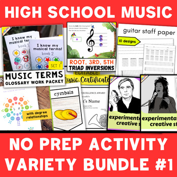 Preview of High School Music Activity Bundle: Grade 7 - 12 Games, Projects, Worksheets