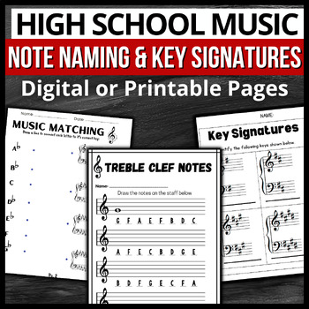 Preview of High School Music Bundle → Digital Resource: Music Note & Key Signature Pages