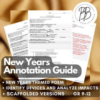 Preview of High School - New Years Poetry Annotation Guide- Scaffolded Close Reading