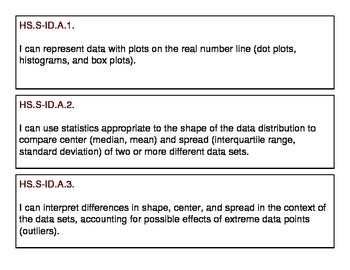 Preview of High School Probability and Statistics Concept  "I Can" Statement Strips