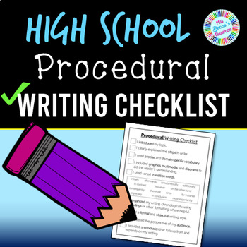 Preview of High School Procedural Writing Checklist - PDF and digital!!