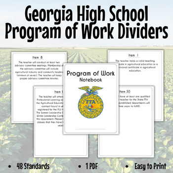 Preview of High School Program of Work Dividers- Georgia