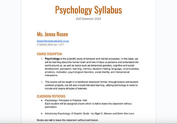 Preview of High School Psychology Syllabus Template