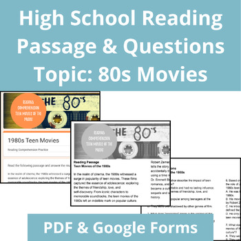 Preview of Reading Comprehension | Passage & Questions | 1980s Teen Movies | High School