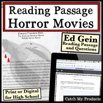 Preview of High School Reading Comprehension Passage and Questions on Ed Gein