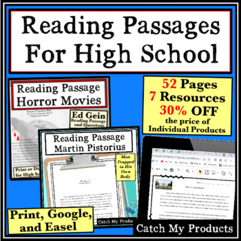 Preview of High School Reading Comprehension Passages and Questions with Answers