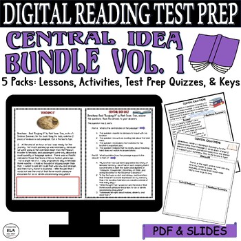 Preview of High School Reading Comprehension Passages and Questions Central Idea Digital