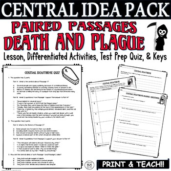 Preview of High School Reading Comprehension Passages and Questions Central Idea Lesson