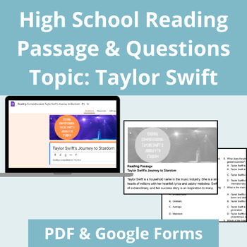 Preview of High School Reading Comprehension - Passage & Questions - Topic: Taylor Swift