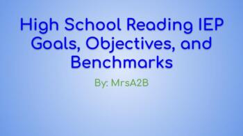 Preview of High School Reading Goals along with Objectives and Benchmarks