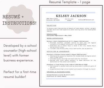 Preview of High School Resumé Template + Guided Instructions