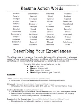 Preview of High School Resume Writing Packet and Guide