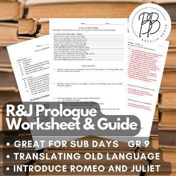 Preview of High School - Romeo & Juliet Practice - Prologue Worksheet -Unit Opener -Sonnet