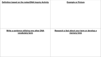 Preview of High School Science- Biology DNA Vocabulary 4 Square Activity