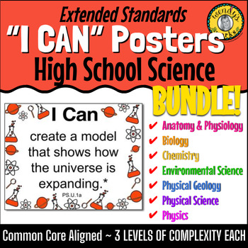 Preview of High School Science I CAN Statements Extended Standards BUNDLE Biology, Physical