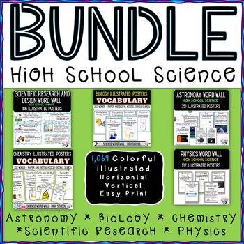 Preview of High School Science Vocab Posters BUNDLE | 5 Products | Chem, Physics, Astr, Bio