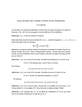 Preview of High School Set Theory Notes (with problems)