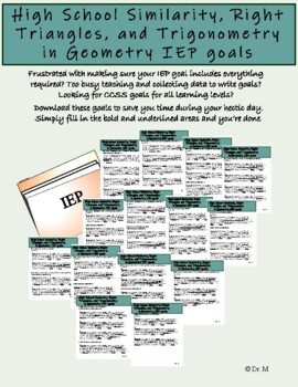 Preview of High School Similarity, Right Triangles, & Trigonometry in Geometry IEP goals