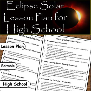 Preview of High School Solar Eclipse Lesson Plan for April 8th Eclipse 2024