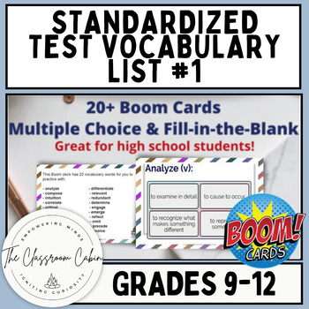 Preview of High School Standardized Test Vocabulary List #1 for 9th-12th Grade BOOM Cards